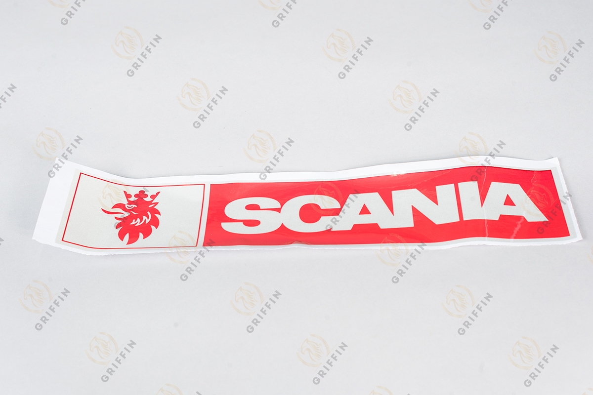 16121 Наклейка уголок "Scania" светоотражающая (полоска красная) левая сторона